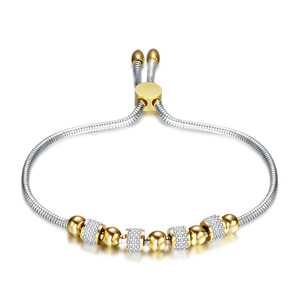Adjustable 6Mm Diamond <b>Bead</b> Stainless Steel <b>Bracelet</b> For Women Everyday Wear Rose <b>Gold</b> Silver <b>Gold</b> Color Geometric Ball Design - Product Image 4