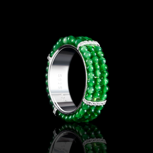 Authentic S925 <b>silver</b> <b>ring</b> <b>set</b> with natural A-grade jadeite emerald-shaped small pearls of icy quality - Product Image 3