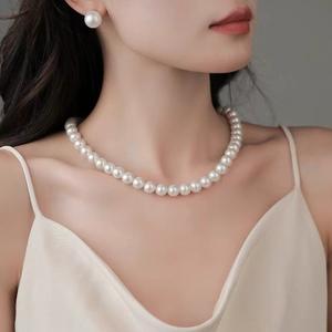 Collier de perles d'eau douce naturelles de 9 à 10 mm avec fermoir en argent S925 à forte luminosité, presque sans défaut, cadeau pour la fête des mères - Product Image 2