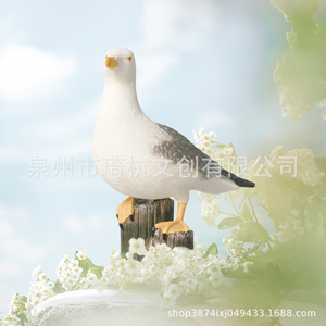 Sculpture de mouette en résines synthétiques peintes, ornement de jardin extérieur, décoration d'oiseau autoportante - Product Image 4