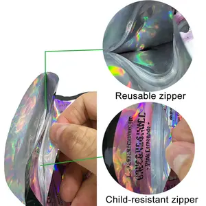 Custom Printing 3.5g 7g 25g 88oz 5000MG Child Proof Zipper Special Skull Shaped Zip Bag Holographic Die Cut Gummy Gummies Bag