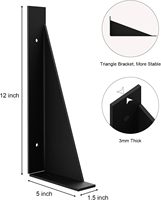 Braket Rak Dinding Heavy-Duty 12 Inci, Braket Rak Besi Hitam untuk Rak Mengambang DIY, Rak Segitiga Logam yang Kokoh
