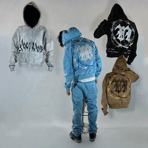 Diseñador de lujo de los hombres Simple 400 460 Gsm de algodón orgánico Terry Puffer Heavyweight Full Zip Puff Print Chándal Set - Product Image 2