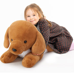 OEM kalite MorisMos çevre dostu kahverengi peluş oyuncak köpek dolması hayvan yavru çocuklar arkadaşı için Plushie binmek çalma süresi eğlenceli hediye - Product Image 1