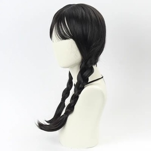 <span class=keywords><strong>Perruque</strong></span> de cosplay noire Wednesday Cos en fibre chimique, couvre-tête complet, accessoires de <span class=keywords><strong>perruque</strong></span> de cosplay d'Halloween - Product Image 3