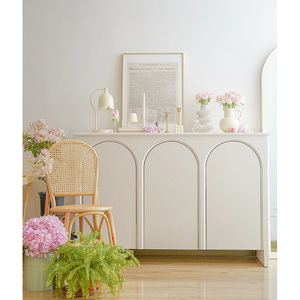 Nordic white living room home decoration furniture arched cabinet three floors with draws wood storage side cabinet