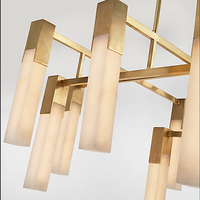 Lustre Moderne de Luxe pour Salle à Manger, Salon, Projet Villa, en Albâtre Naturel et Laiton, LED, CE, Haute Luminosité, Grand Lustre Covet
