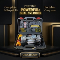 Compresseur d'air portable 12V à double cylindre pour gonflage de pneus, kit de réparation d'urgence automobile avec manomètre et tuyau, étui inclus