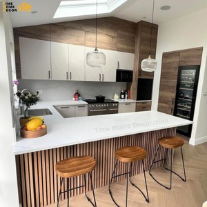 Gabinete de Cocina Modular Moderno <span class=keywords><strong>en</strong></span> Forma de U, Color Gris Piedra, de MDF, con Encimera de Cuarzo Artificial y Acero Inoxidable, para Apartamento - Product Image 2