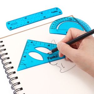 Fornitore all'ingrosso di articoli di cancelleria Foska, set di 3 goniometri geometrici in plastica flessibile, infrangibili, morbidi, con righelli a triangolo per la scuola - Product Image 4