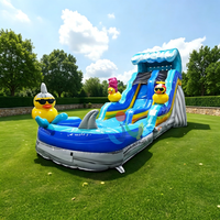 Toboggan aquatique gonflable robuste à double piste avec piscine, motif canards jaunes de dessin animé, pour location commerciale