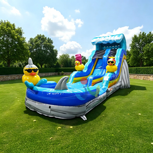 Tobogán Acuático Inflable de Goma de Alta Resistencia con Doble Carril y Piscina, con Patos Amarillos de Dibujos Animados, para <span class=keywords><strong>Alquiler</strong></span> Comercial - Product Image 3