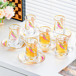 Ensemble de tasses à café et soucoupes en verre, motif turc de style européen, doré, pour le thé familial - Product Image 2