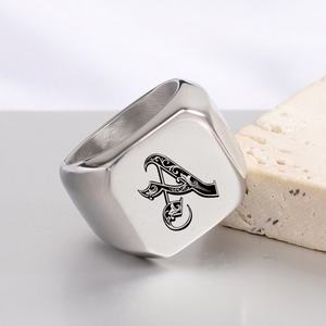 Wholesale 26 Letters Custom Initial Engrave <strong>Rings</strong> for <strong>Men</strong> 18mm Stainless Steel <strong>Signet</strong> Blank Jewelry Classic Style - Product Image 1