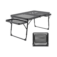 Table de gril de camping noire portable avec hauteur réglable et dessus en maille pliable pour pique-nique de barbecue de plage intérieure extérieure RV Voyage