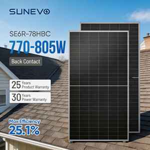 Paneles Solares Bifaciales Tipo N Sunevo de 750w, 770w y 805w, Módulos Fotovoltaicos de Contacto Trasero para Viviendas Unifamiliares y Granjas - Product Image 1