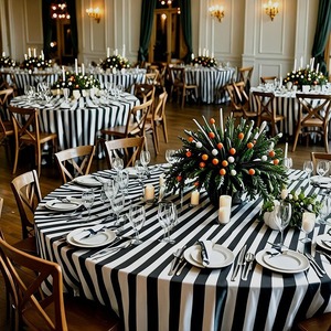 Nappes de table modernes et élégantes 100% polyester, noires et blanches, à rayures rondes et rectangulaires, pour fêtes, mariages, décorations de Noël - Product Image 3