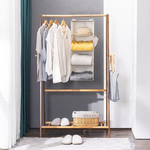 Organisateur de placard suspendu à 4 étagères en tissu beige pour rangement derrière la porte, fixation murale, pour un rangement bien rangé - Product Image 4