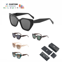 Lunettes de soleil de luxe de créateur UV400 anti-radiation, monture en acétate œil-de-chat rétro classique, logo personnalisable, vente en gros