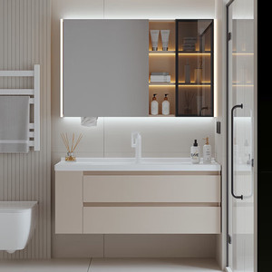 Combinaison d'armoires de salle de bain avec lavabo intégré en céramique, belle armoire de salle de bain en bois massif, armoire de lavabo pour shampoing - Product Image 5