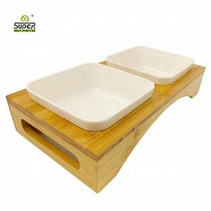 Tigela dupla para animais, tigela de bambu para cachorros e gatos - Product Image 2