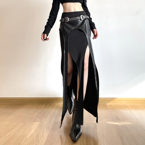 Falda larga estilo sirena Y2K de estilo oscuro con abertura asimétrica y diseño moderno para chica urbana a la moda - Product Image 5