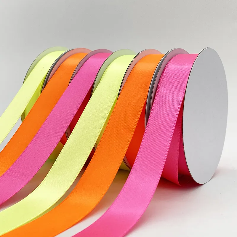 Gordon Ribbons 5/8 inches 16mm Double Face Neon Satin Ribbons For Gift Box Decoration Iridescent Ribbon For Backing Product