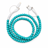 Câble de charge pour téléphone à perles turquoise 4 en 1, cordon de charge multi-prise USB Type C pour appareils iPhone et Android
