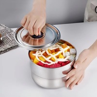 Ensemble de récipients de rangement empilables en acier inoxydable avec couvercles, 3 bols réutilisables peu encombrants, compatibles micro-ondes, étanches et lavables au lave-vaisselle pour aliments