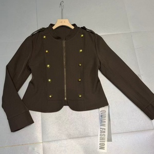<strong>Women's</strong> <strong>Blazer</strong> Cropped Double Breasted Gold Button Casual Outerwear High Waist Cropped Jacket - Product Image 1