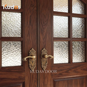 French Villa Front Main Entry Entrance Arched Top Shaped Teak Solid Wood Glass Main Exterior <strong>Double</strong> <strong>Door</strong> <strong>Designs</strong> - Product Image 3