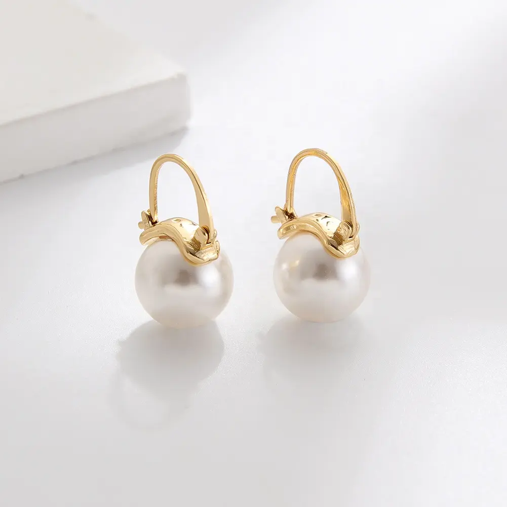 Qualité minimaliste plaqué or 12mm Imitation perle boucles d'oreilles pour femmes cadeau bijoux fête des mères