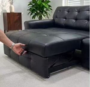 Sofá Moderno de Cuero Negro, Lujoso, con Diseño de Mechones, Mueble Funcional para Sala de Estar, Sofá Reclinable con Asiento Profundo Ajustable - Product Image 3
