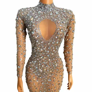 Novance 2021 summer Sparkly Silver Pearls Rhinestone dance costumes for women clothing Nightclub Singer evening vestidos de gala