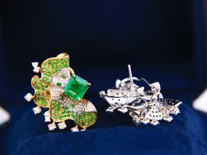 Xinfly Custom 18K Real Gold <b>Stud</b> Earrings 3.1CT Natural <b>Emerald</b> 0.80CT Natural Diamond Premium Quality Diamond Earrings - Product Image 3