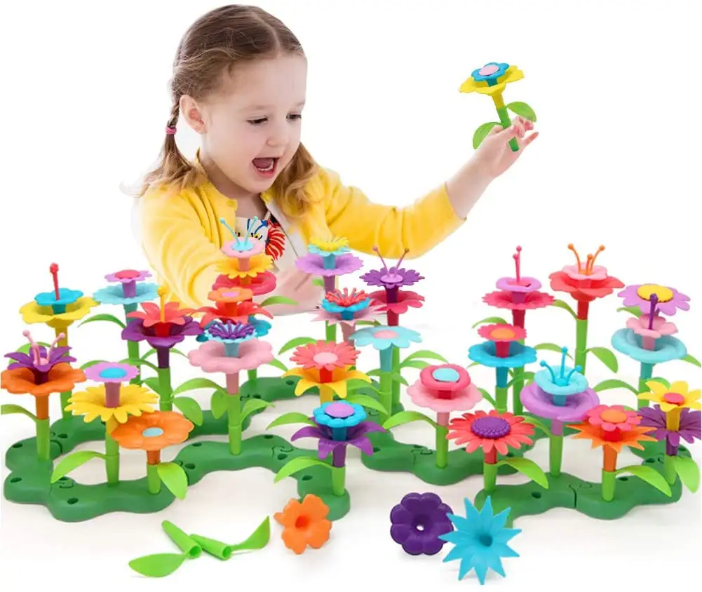 3、4、5、6歳の幼児の女の子、芸術品、工芸品のためのブーケセット、フラワーガーデンビルディングおもちゃを構築します