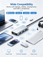 Adaptateur Hub USB-C 7-en-1 avec Station d'Accueil HDTV 4K en Alliage d'Aluminium en Stock