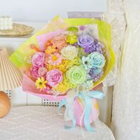 Bouquet de roses séchées naturelles colorées Wafa - Fleurs éternelles longue durée 3-5 ans - Cadeau pour la fête des mères, les mariages, les anniversaires