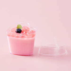 Copos de Sobremesa Transparentes em Plástico PS de 150ml em Forma de Coração com Colher e Tampas, Copos de Parfait Fofos - Product Image 2