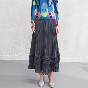 Best Quality New Fashion <b>Women's</b> Casual Elastic Waist A-Line Ankle-Length <b>Skirt</b> Solid Color Pleated Embroidery Button Breathable - Product Image 4