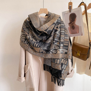 Bufanda tradicional gruesa hilada con núcleo para <span class=keywords><strong>mujer</strong></span> de otoño e invierno, chal de viaje con borlas de estilo étnico, Cachemira cálida con estilo único - Product Image 6