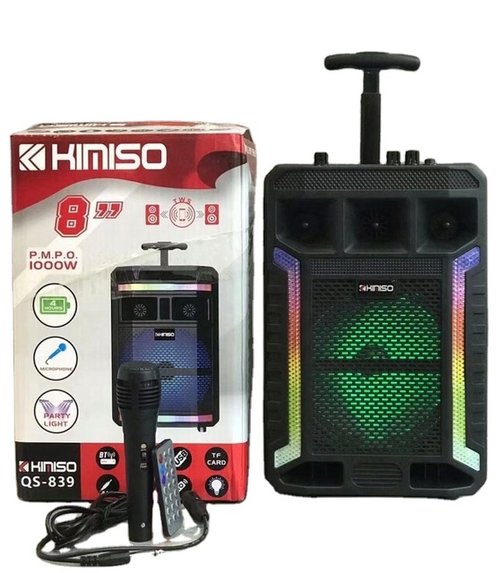 KIMISO QS-837 8 Inch Portable Trolley Speaker DJ Speaker System Subwoofer Sound Box With LED Light Microphone