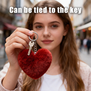 Wholesale Love Heart Plush Keychains Fluffy Fur <b>Key</b> <b>Rings</b> Valentine Pom Pom <b>Accessories</b> Mini Plushies Claw Machine From Factory - Product Image 5