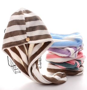 Stripe Microfiber Hair <strong>Towel</strong> Wrap <strong>Rapid</strong> <strong>Drying</strong> <strong>Towel</strong> Hair Turban <strong>Towel</strong> with Buttons - Product Image 1