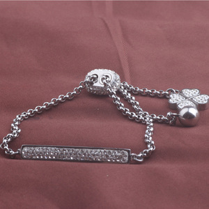 Stainless Steel <b>Bracelet</b> With Diamond Inlay Flower Charm <b>Adjustable</b> For Women Gift - Product Image 3