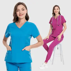 42037 In Stock stretchy pink suit set women nurses uniforms and accessories punjabi suits for women in yellow