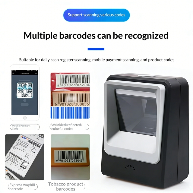 Plug Play 2D Barcode Scanner USB/RS232 Interface QR Code Reader Supermarket Use Multi-System Compatibility for Windows Linux