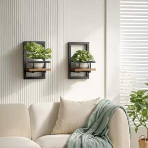 Étagères murales flottantes en métal pour plantes, gain de place pour la chambre à coucher, le salon, la cuisine, le bureau, la salle de bain, <span class=keywords><strong>d</strong></span>écoration (lot de 2) - Product Image 2