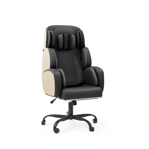 <b>Black</b> Faux Leather Office Chair with Massage Feature Metal <b>Frame</b> Executive Style Swivel Base - Product Image 1