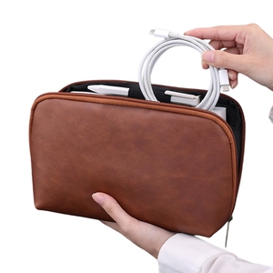 Bolsa Organizadora de Cables de Cuero PU, Estuche de Almacenamiento Portátil <span class=keywords><strong>para</strong></span> Viajes, <span class=keywords><strong>para</strong></span> Cargador, Banco de Energía, Accesorios Tecnológicos - Product Image 1
